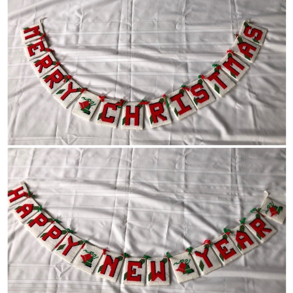 Vtg Handmade Merry Christmas Happy New Year Banner